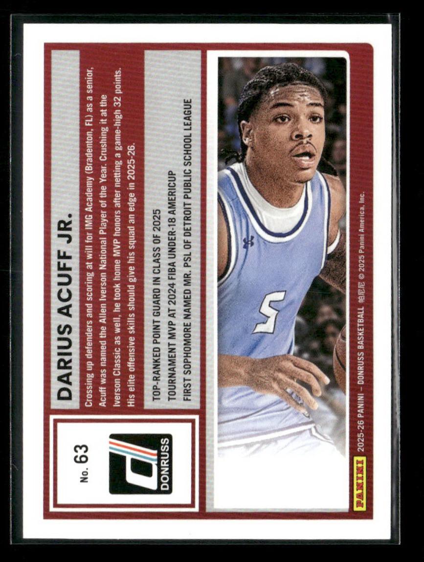 2025-26 Donruss #63 Darius Acuff Jr. Red Ice #/249