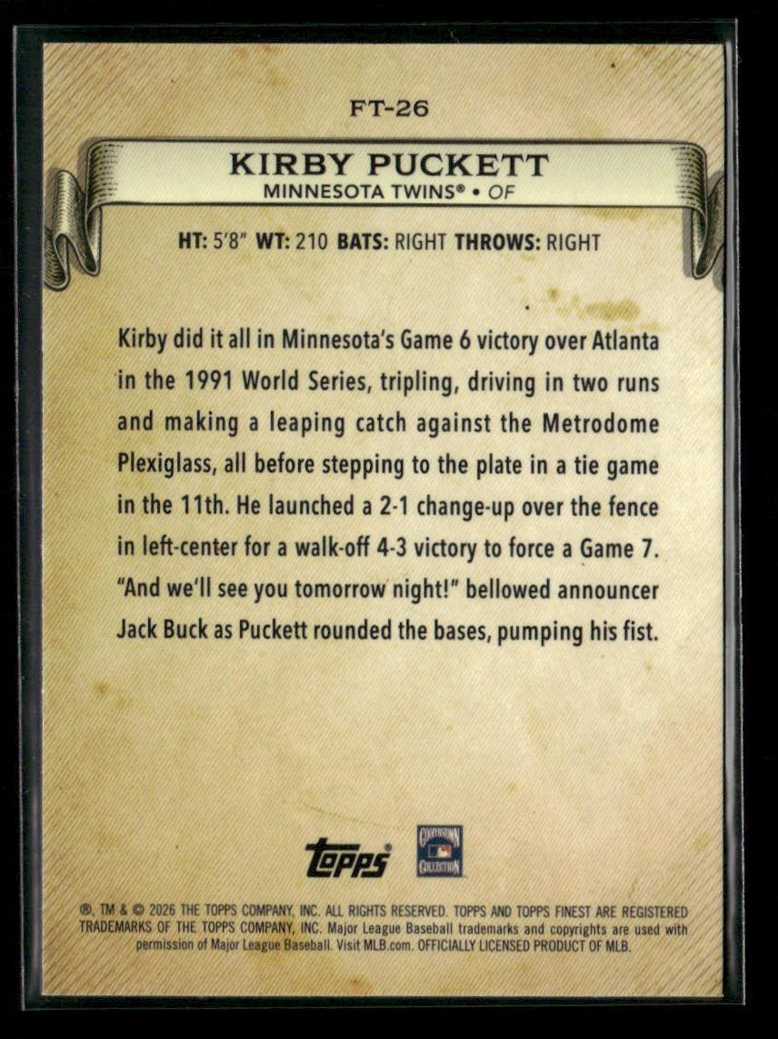 2026 Finest #FT-26 Kirby Puckett Finest Timelines Green Refractor #/99