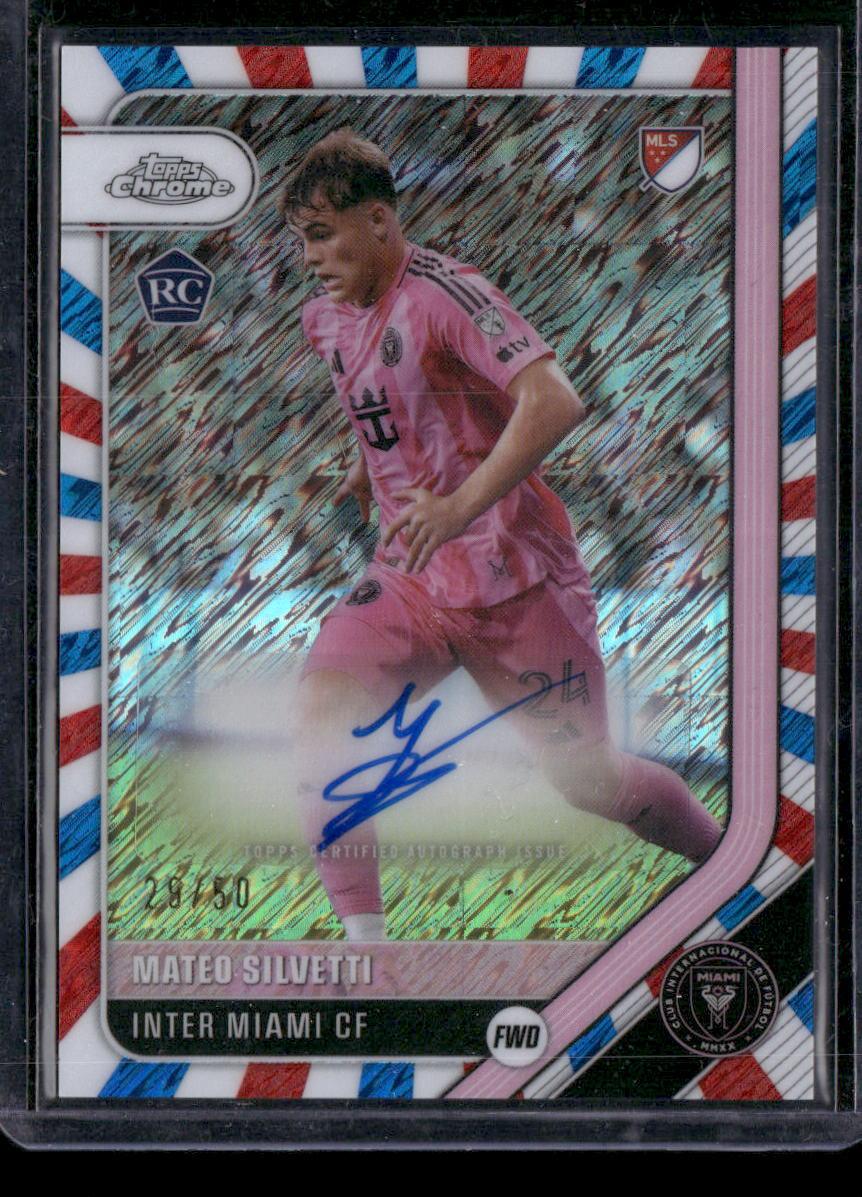 2026 Topps Chrome Mateo Silvetti Chrome Auto Red/White/Blue Shimmer #/50