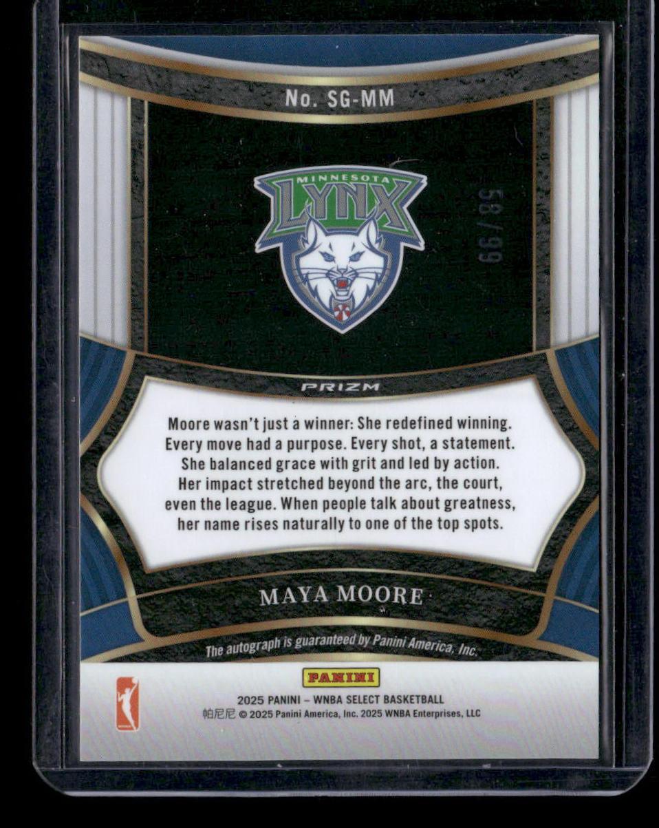 2025 Panini Select WNBA #SG-MM Maya Moore Signatures Red #/99