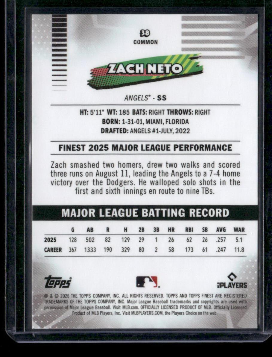 2026 Finest #38 Zach Neto Orange Refractor #/25