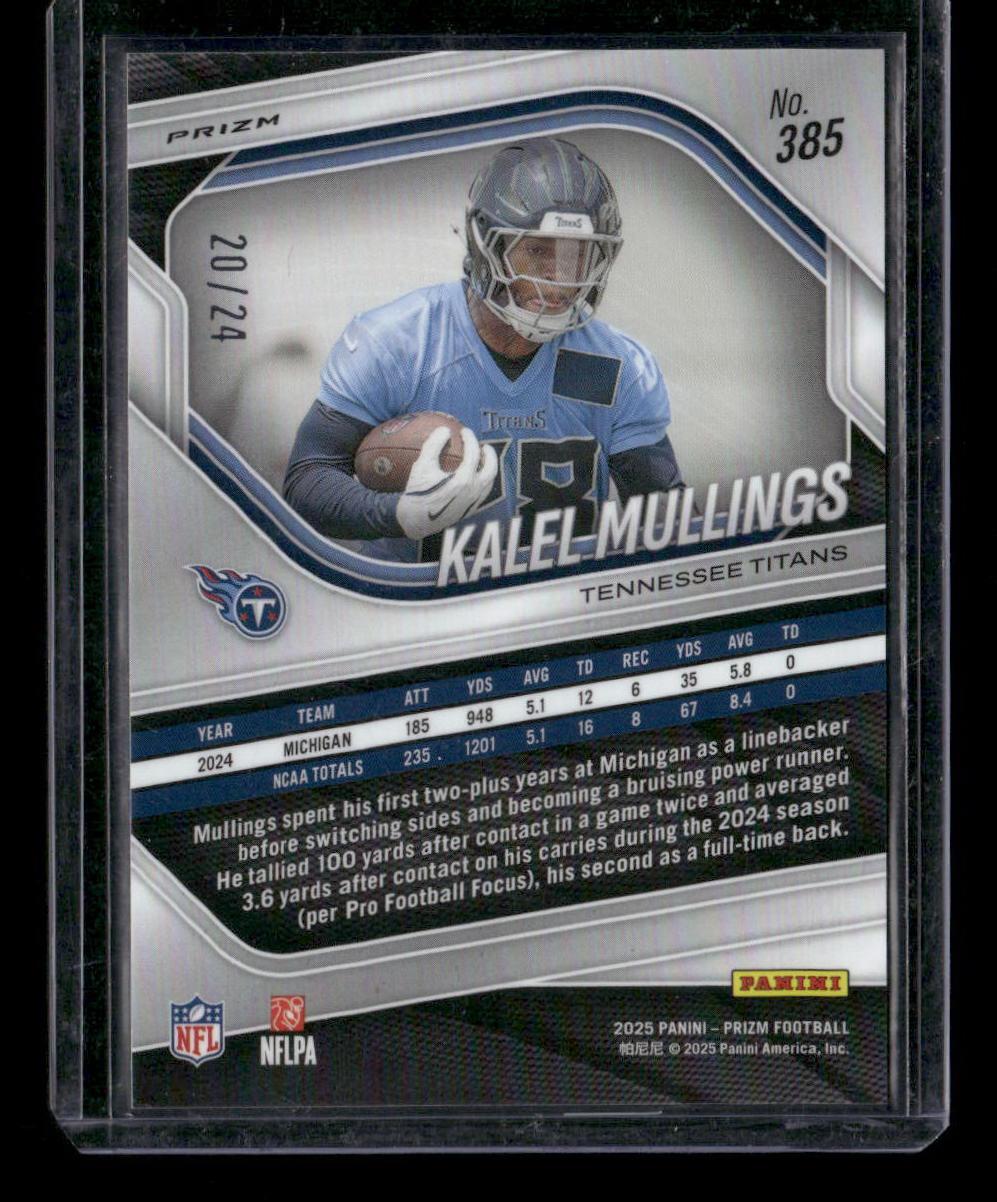 2025 Panini Prizm #385 Kalel Mullings Gold Sparkle #/24