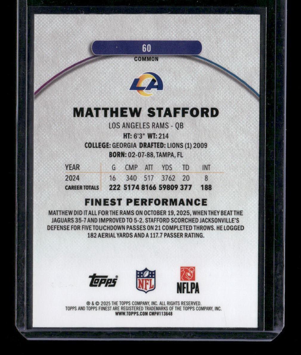 2025 Finest #60 Matthew Stafford Blue Geometric Refractor #/99