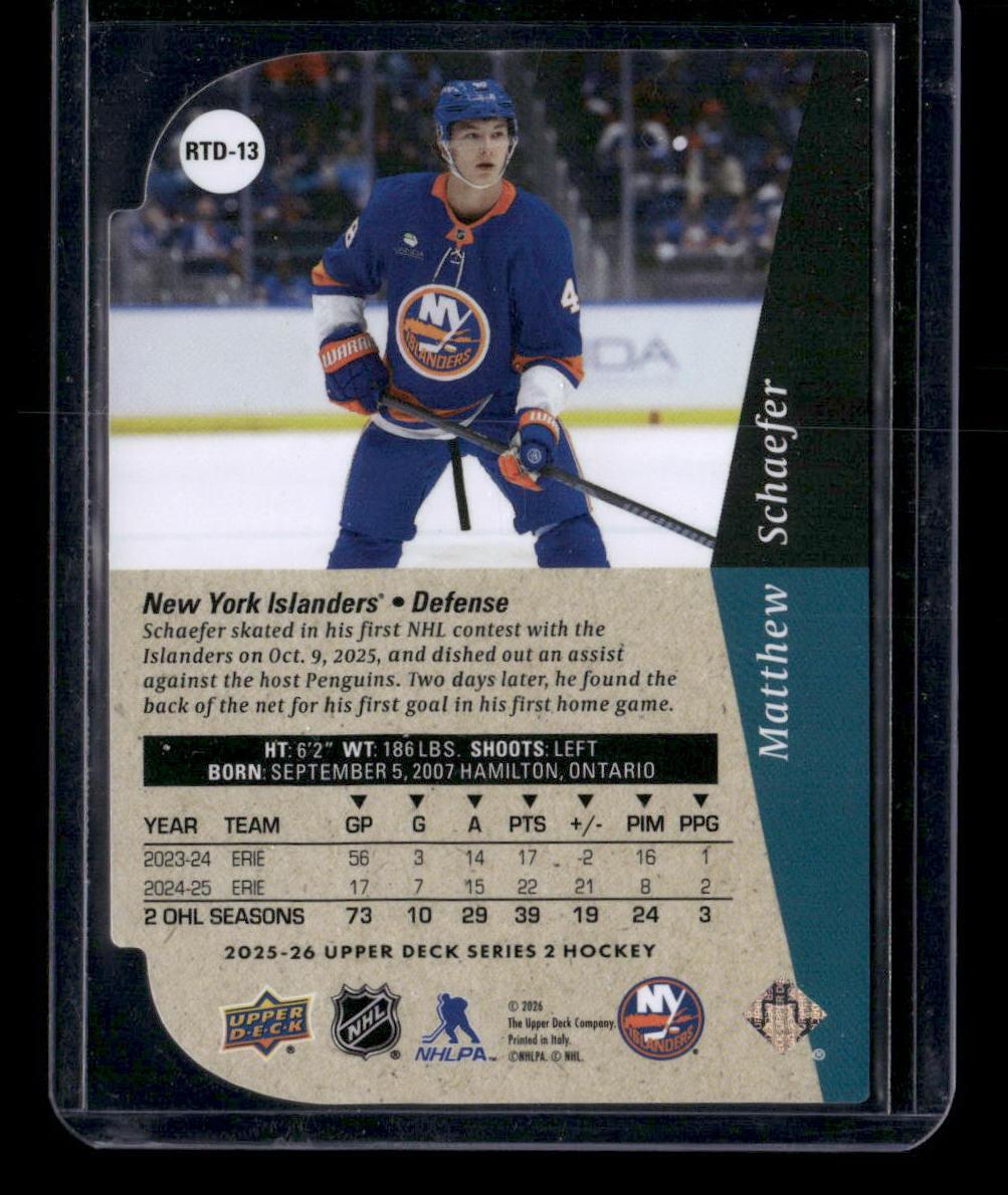 2025-26 Upper Deck #RTD-13 Matthew Schaefer 1994-95 Rookie Tribute Die Cut