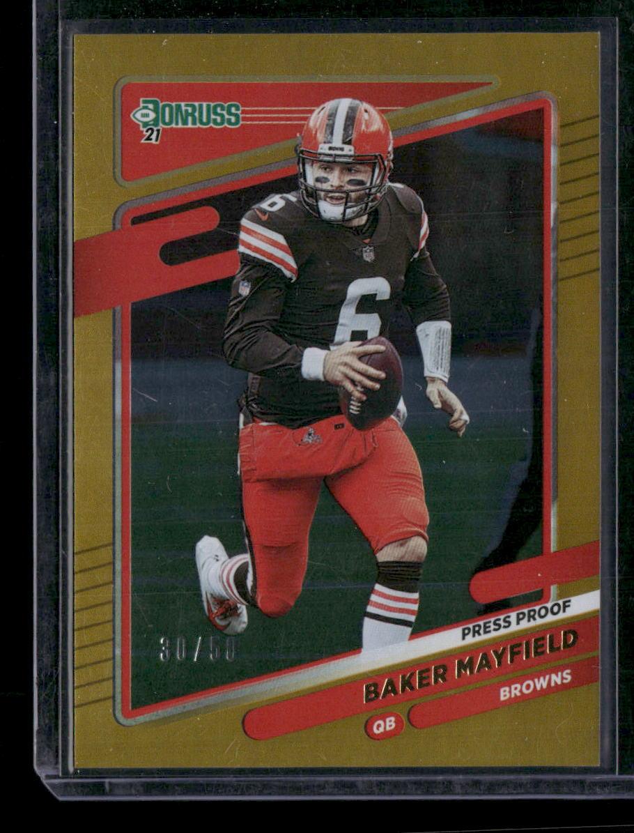 2021 Clearly Donruss #11 Baker Mayfield Gold Press Proof #/50