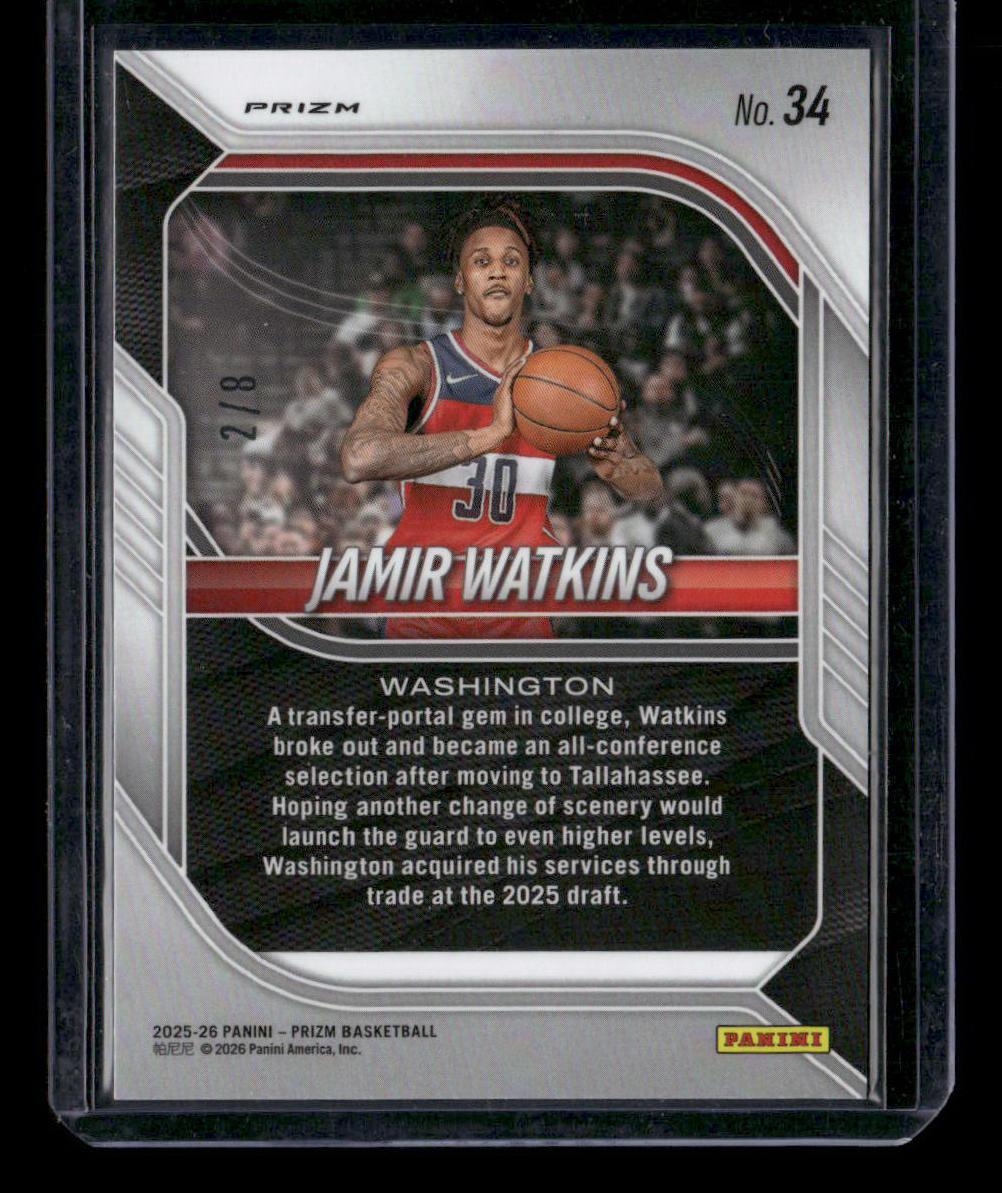 2025-26 Panini Prizm #34 Jamir Watkins Plum Blossom Prizm #/8