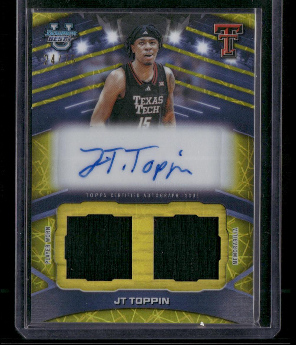 2025-26 Bowman's Best U JT Toppin Prospect Dual Relic Auto Yellow Lazer #/75