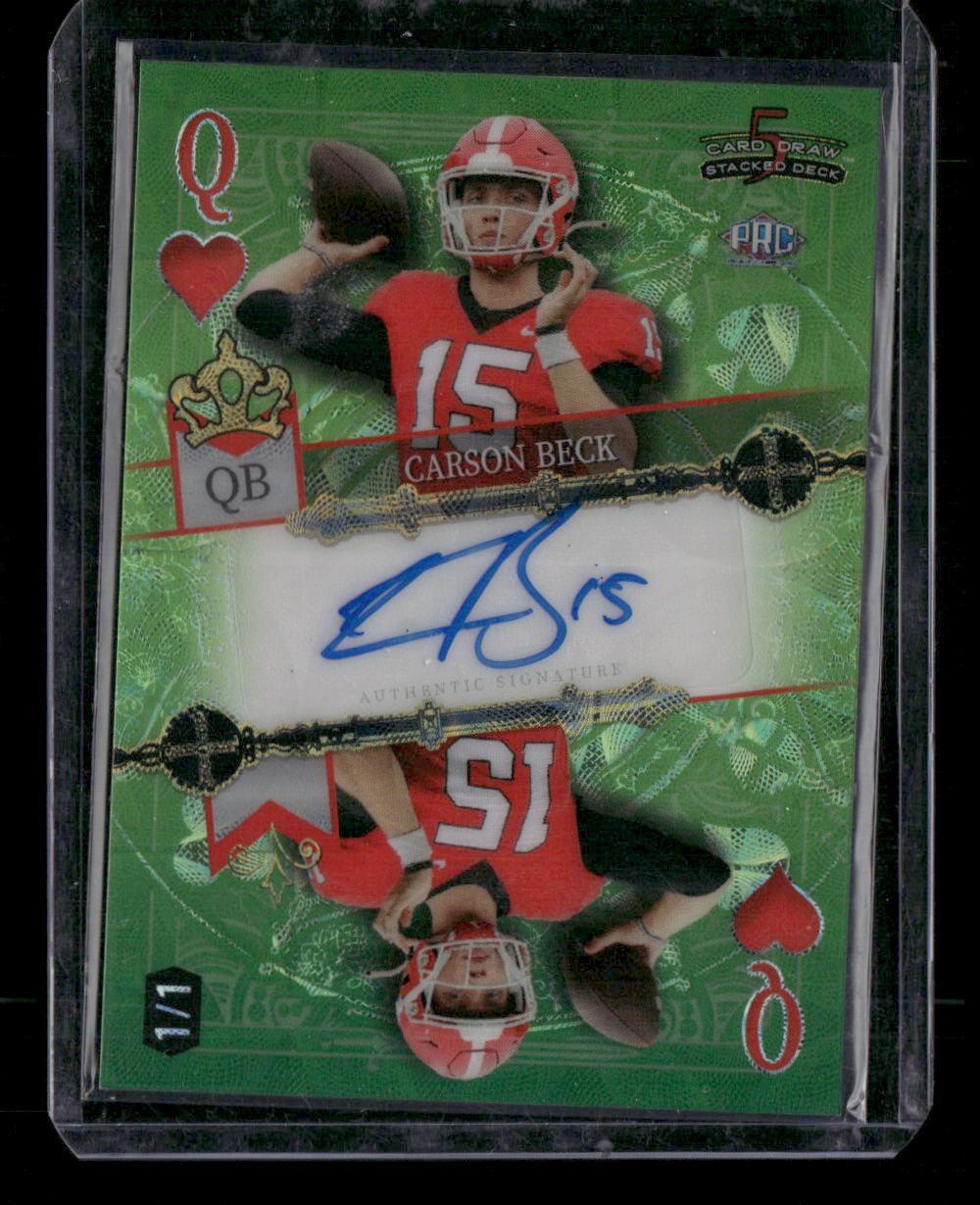 2024 Wild Card 5 Card Draw Stacked Deck Carson Beck Auto Queen Heart Green #/1