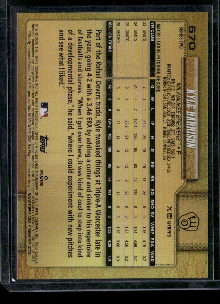 2026 Topps 75 Kyle Harrison Golden Mirror SSP