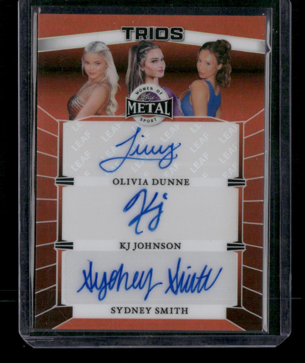 2025 Leaf Metal Trios Olivia Dunne KJ Johnson Sydney Smith Auto #/4
