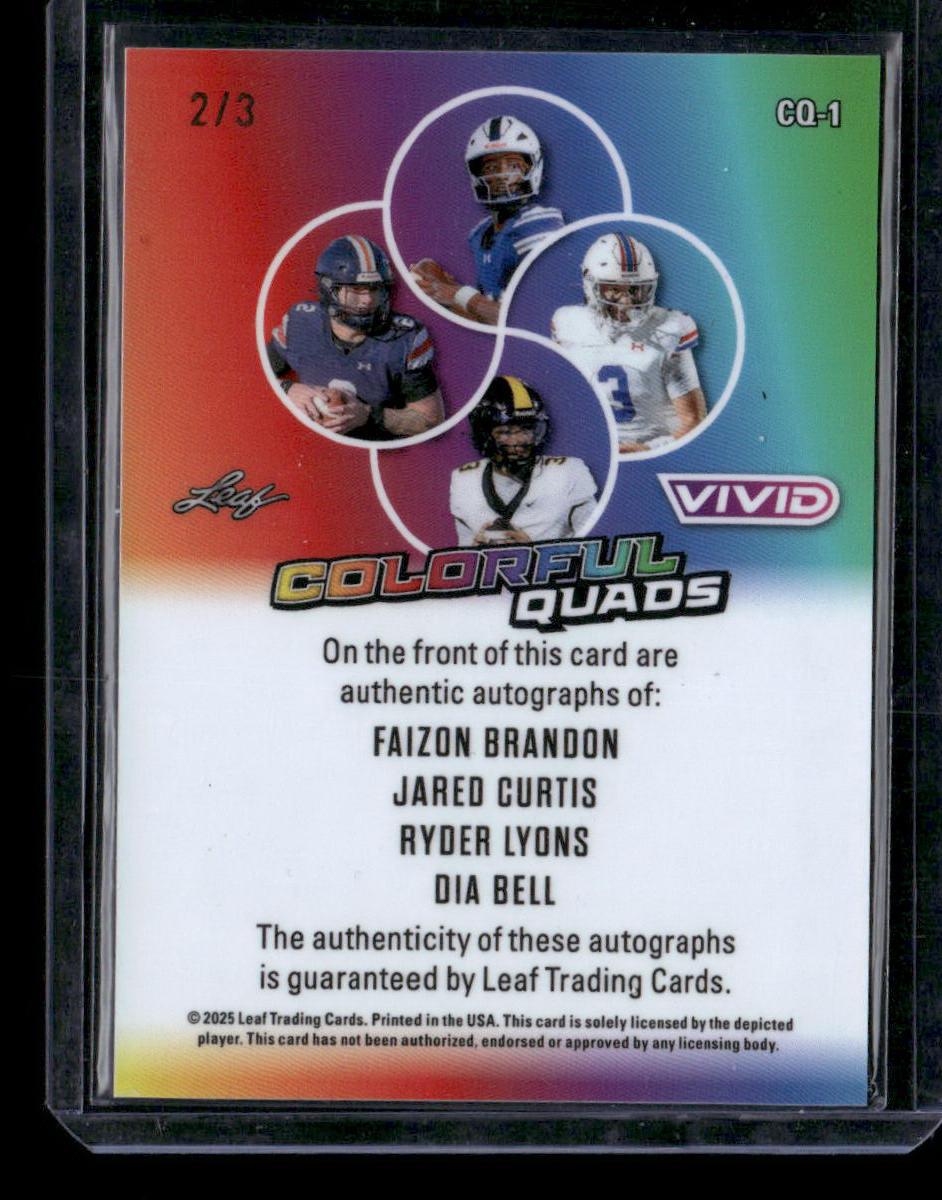2025 Leaf Vivid Brandon Curtis Lyons Bell Colorful Quads Auto #/3