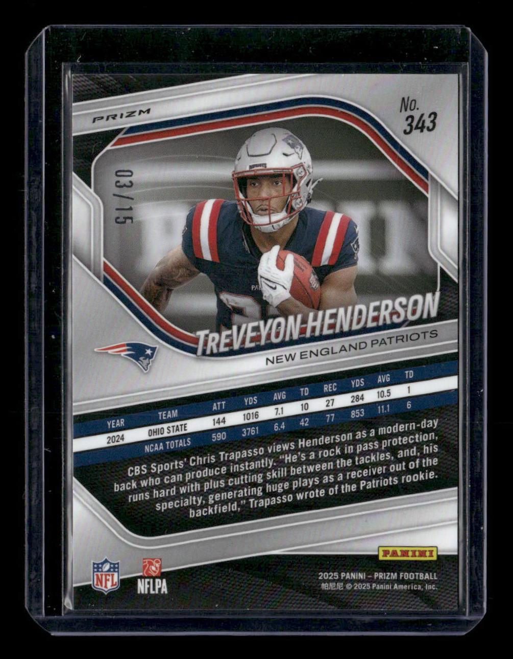 2025 Panini Prizm #343 TreVeyon Henderson Purple Shimmer #/15