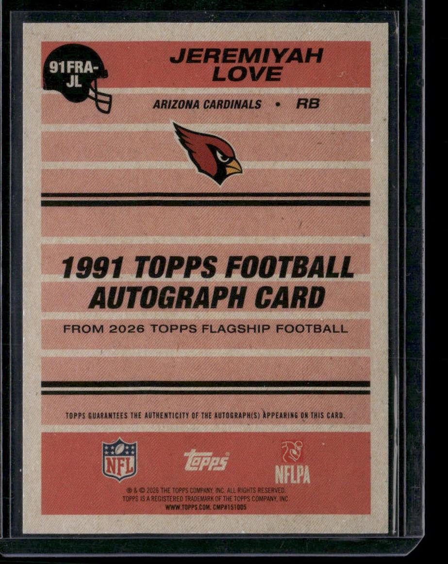 2026 Topps Flagship #91TR-9 Jeremiyah Love 1991 35th Black Auto #/10