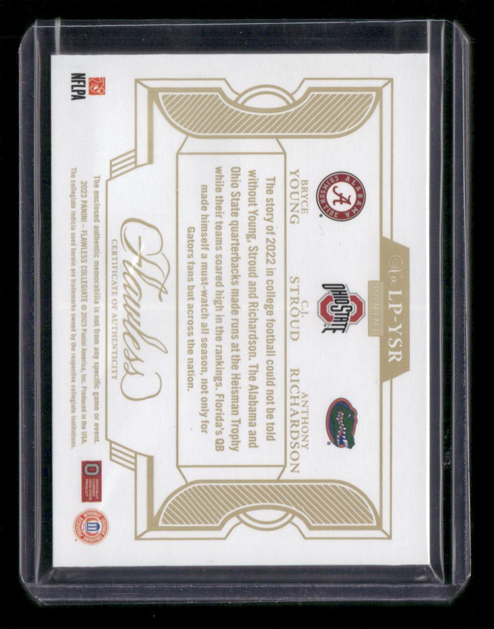 2023 Flawless Collegiate Young / Stroud / Richardson Legacy Patches Platinum #/1