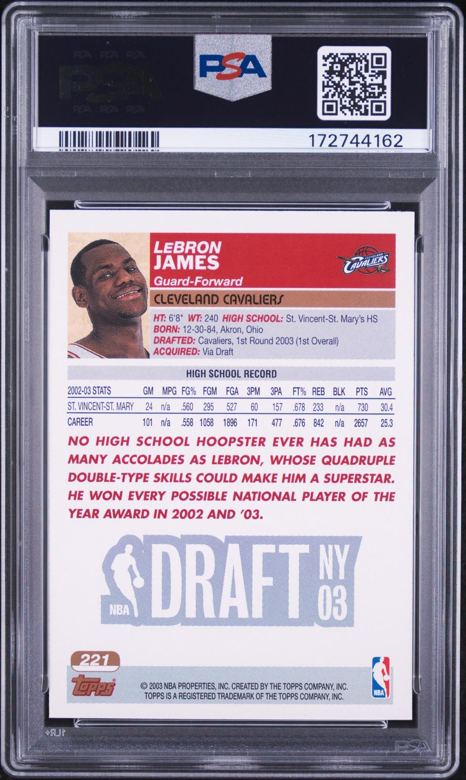 2003 Topps #221 Lebron James PSA 8