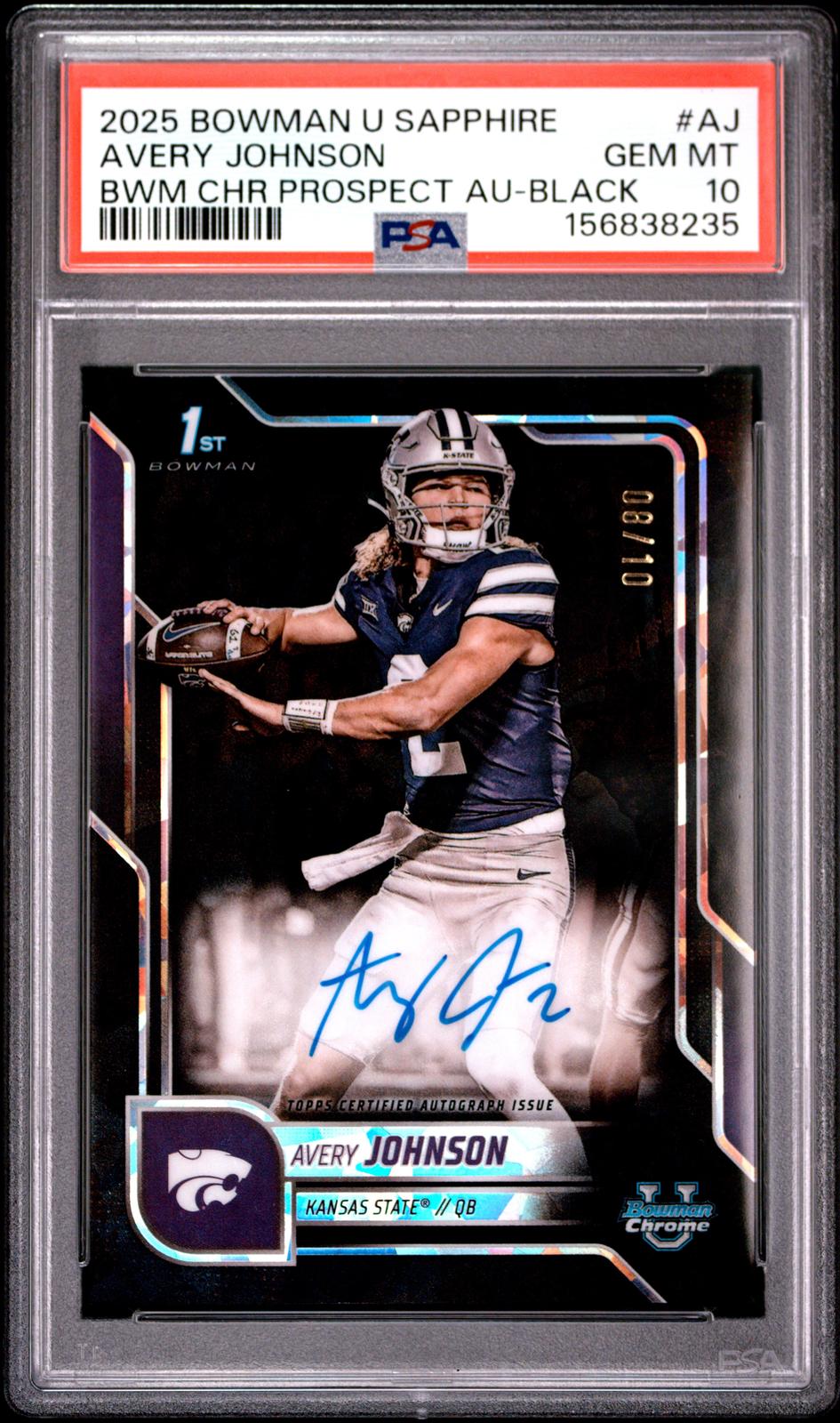 2025 Bowman U Chrome Sapphire Bowman Chrome Prospect Auto Avery Johnson PSA 10