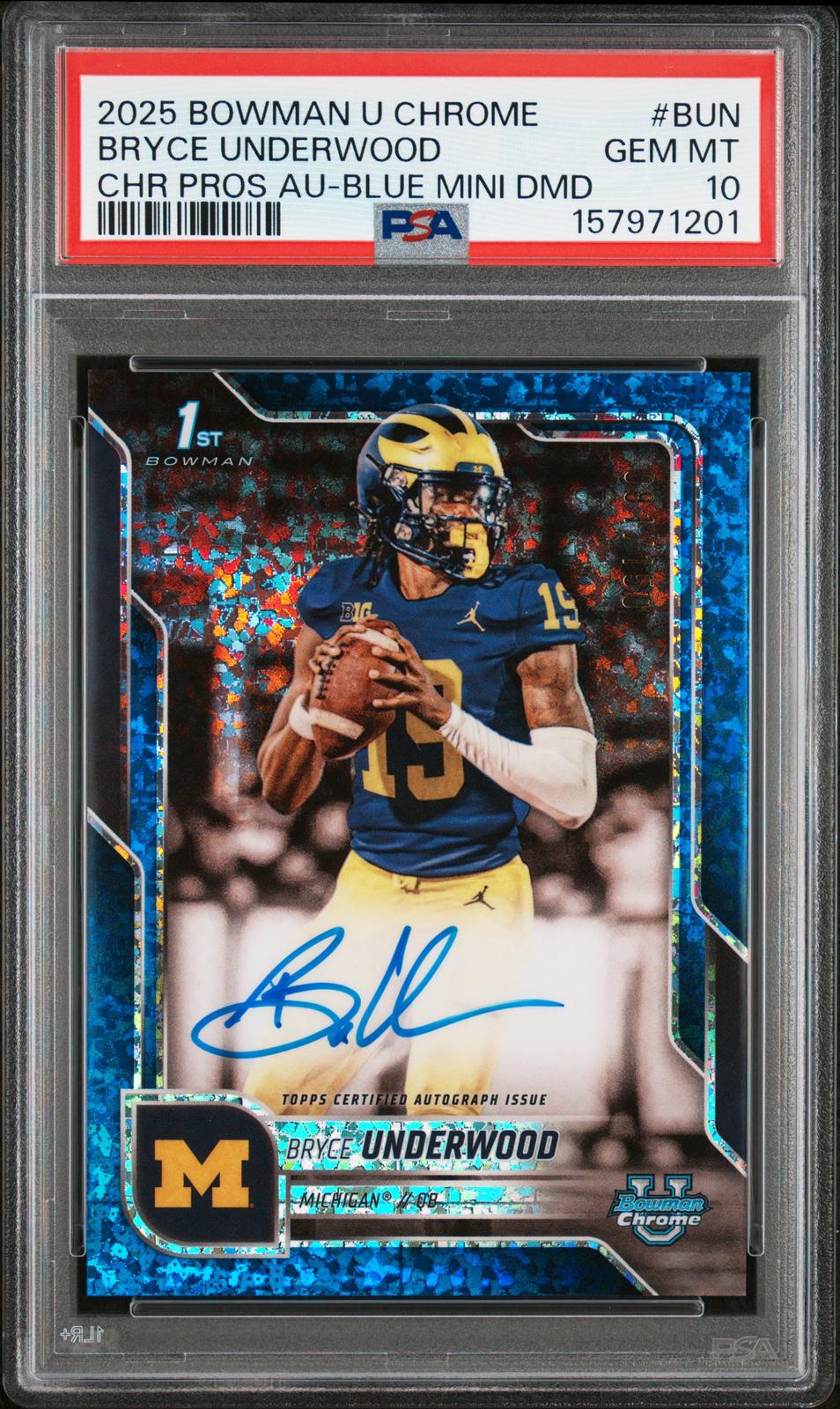 2025 Bowman U Chrome Bryce Underwood Prospect Auto Blue MiniDiamond PSA 10 #/150