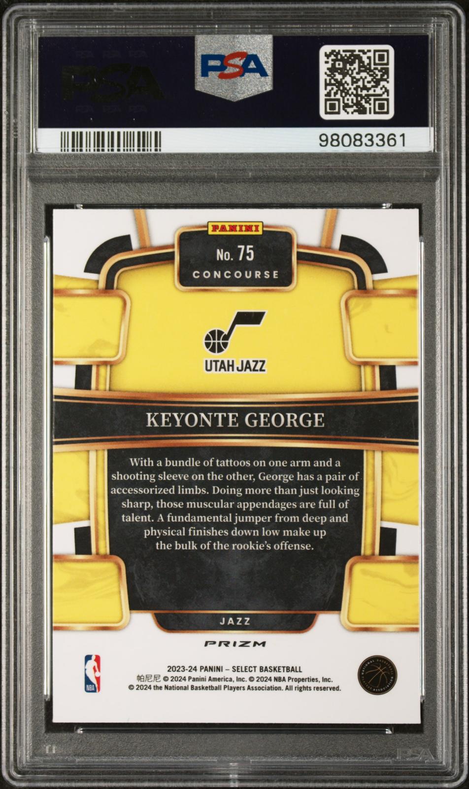 2023 Panini Select #75 Keyonte George Orange Flash PSA 10
