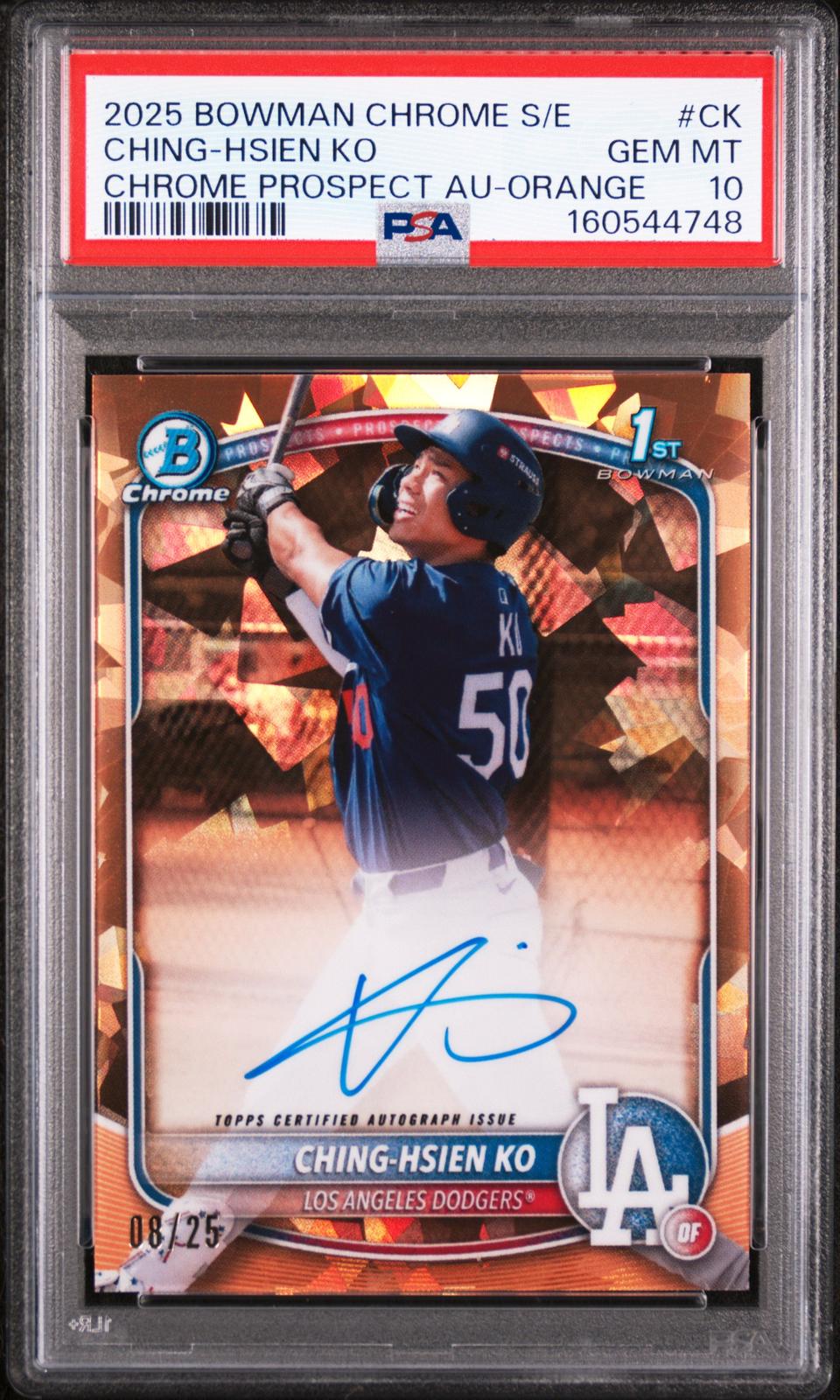 2025 Bowman Chrome Sapphire Prospects Auto Ching-Hsien Ko Orange PSA 10