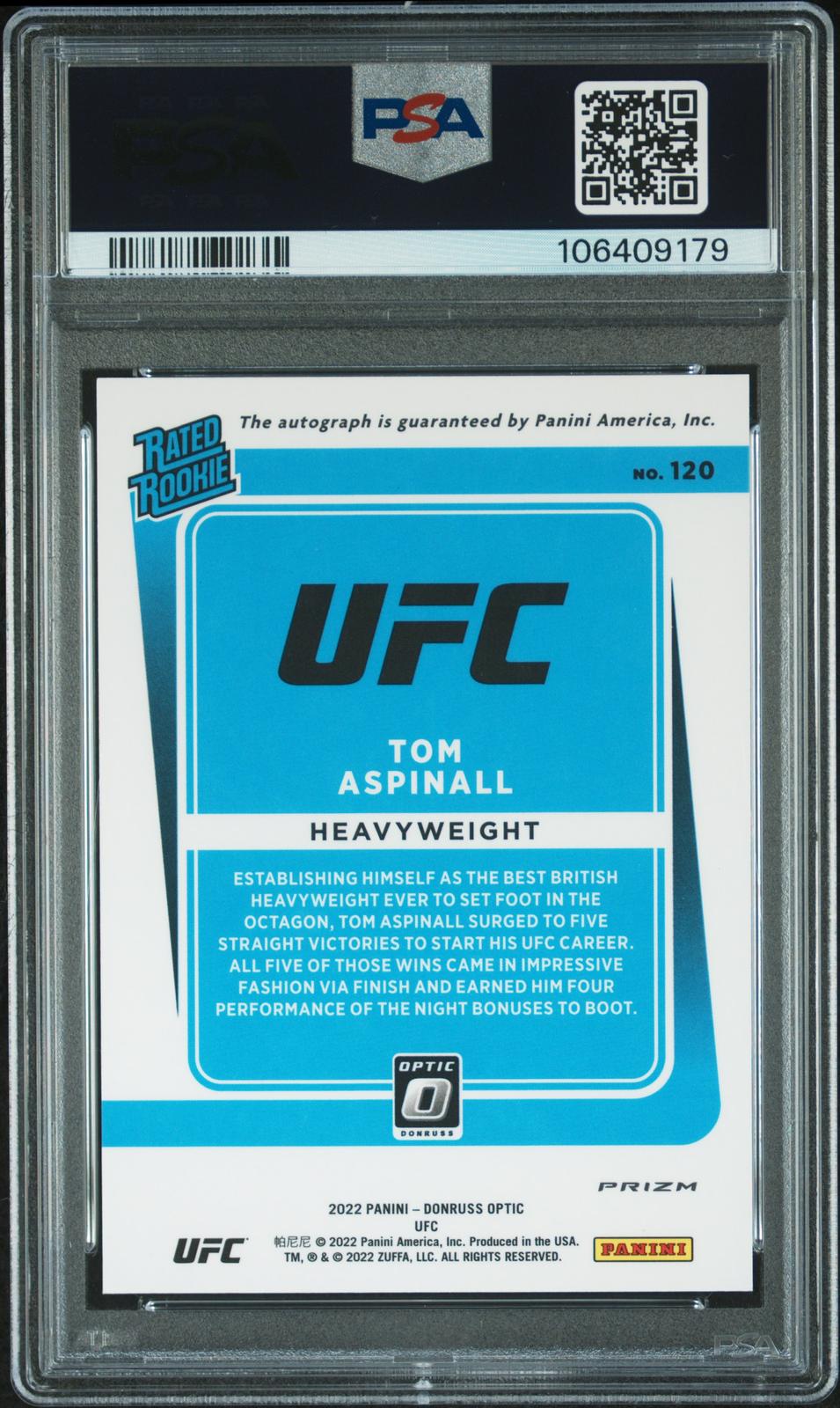 2022 Panini Donruss Optic Ufc #120 Tom Aspinall Signature-Pink PSA 9