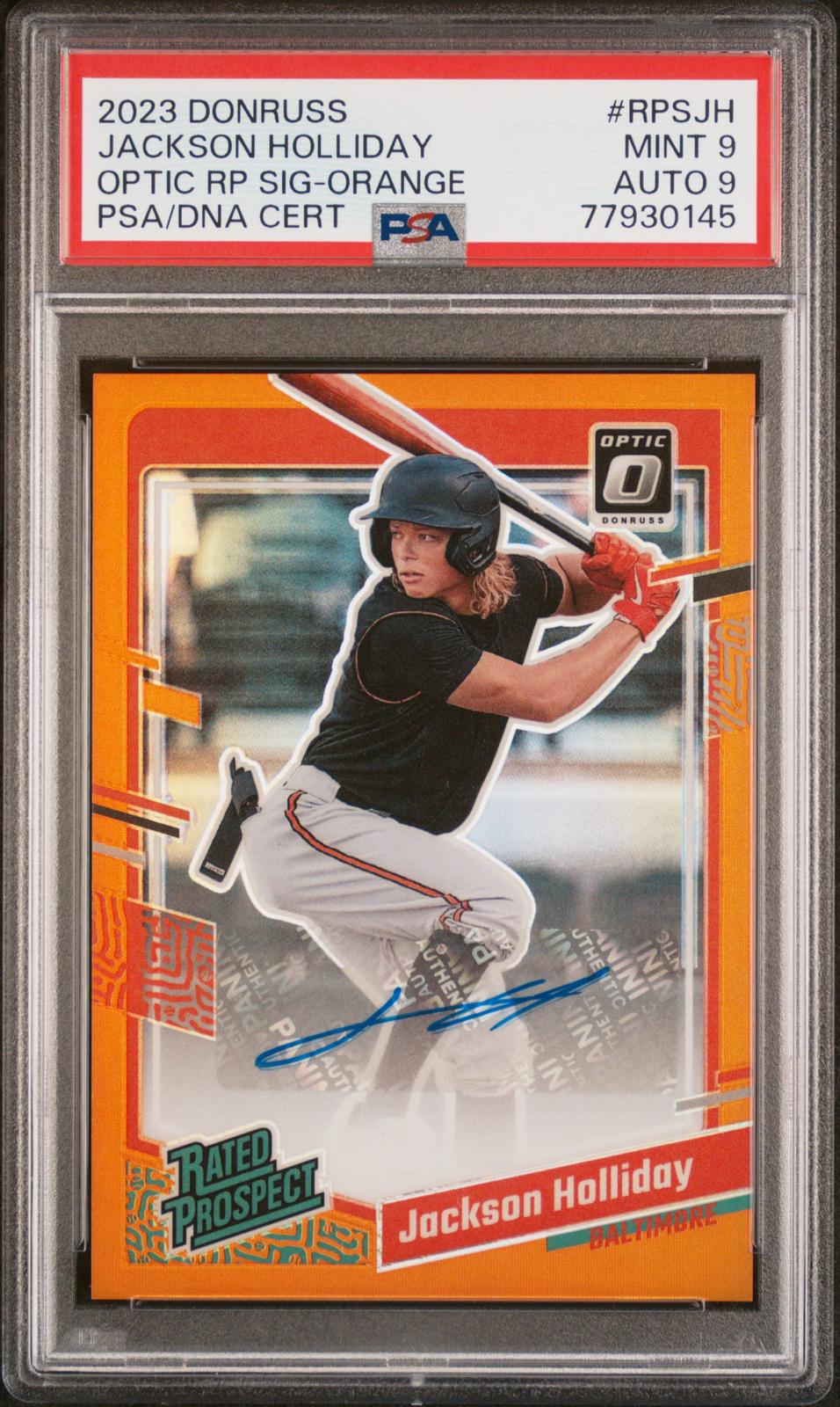 2023 Donruss Optic Rated Prospect Signatures Jackson Holliday Orange PSA 9
