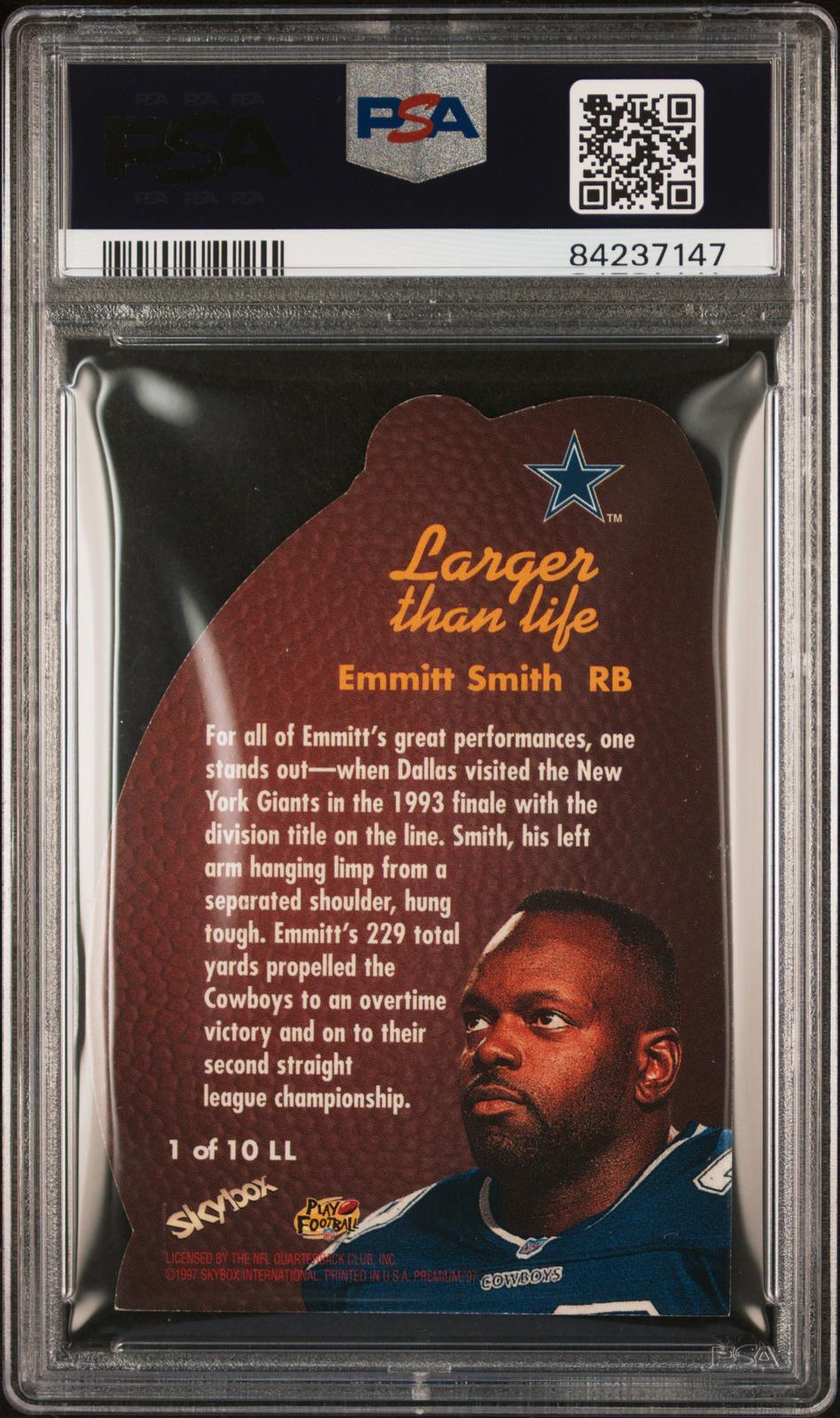 1997 Skybox Premium Larger Than Life #1 Emmitt Smith Larger Than Life PSA 8