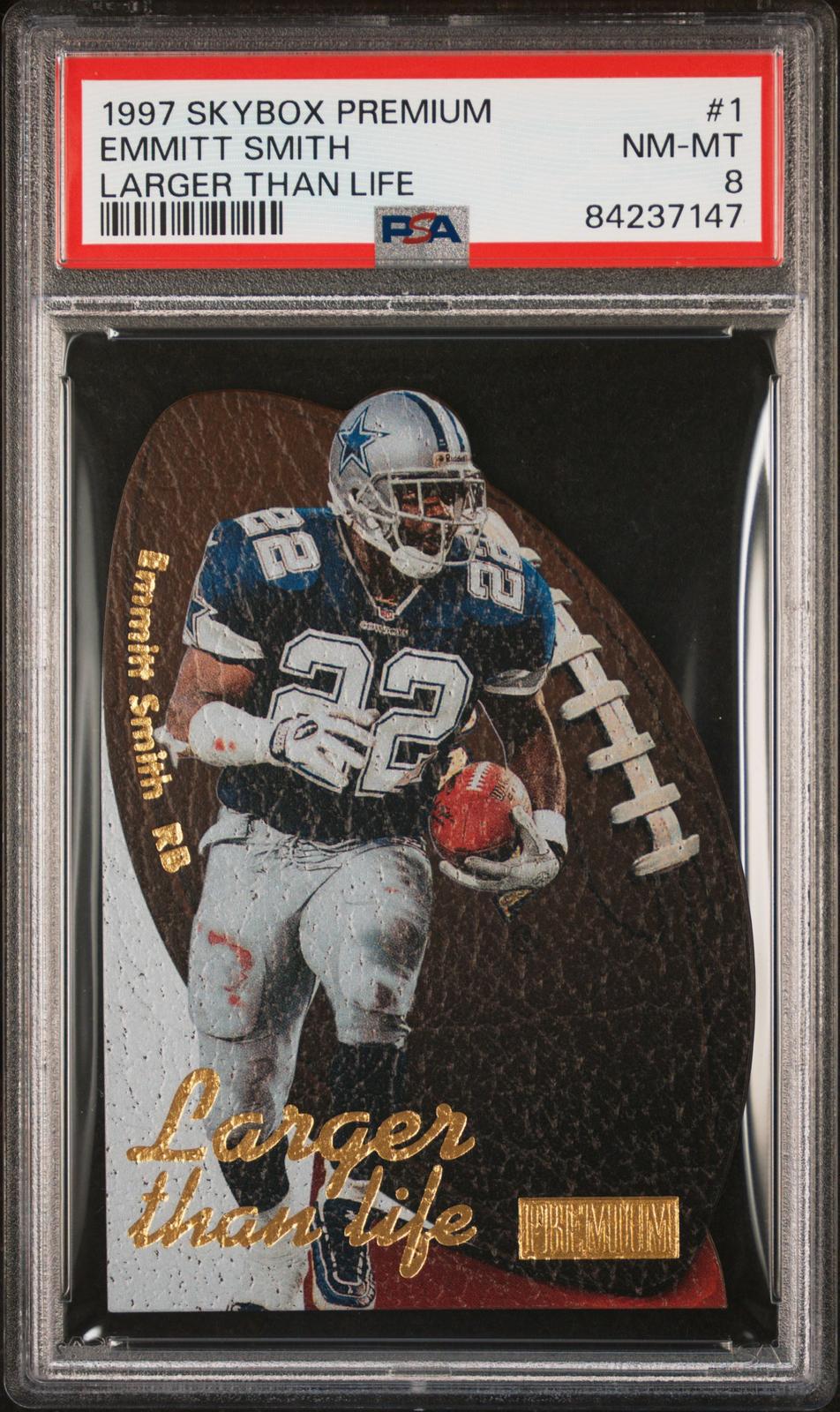 1997 Skybox Premium Larger Than Life #1 Emmitt Smith Larger Than Life PSA 8