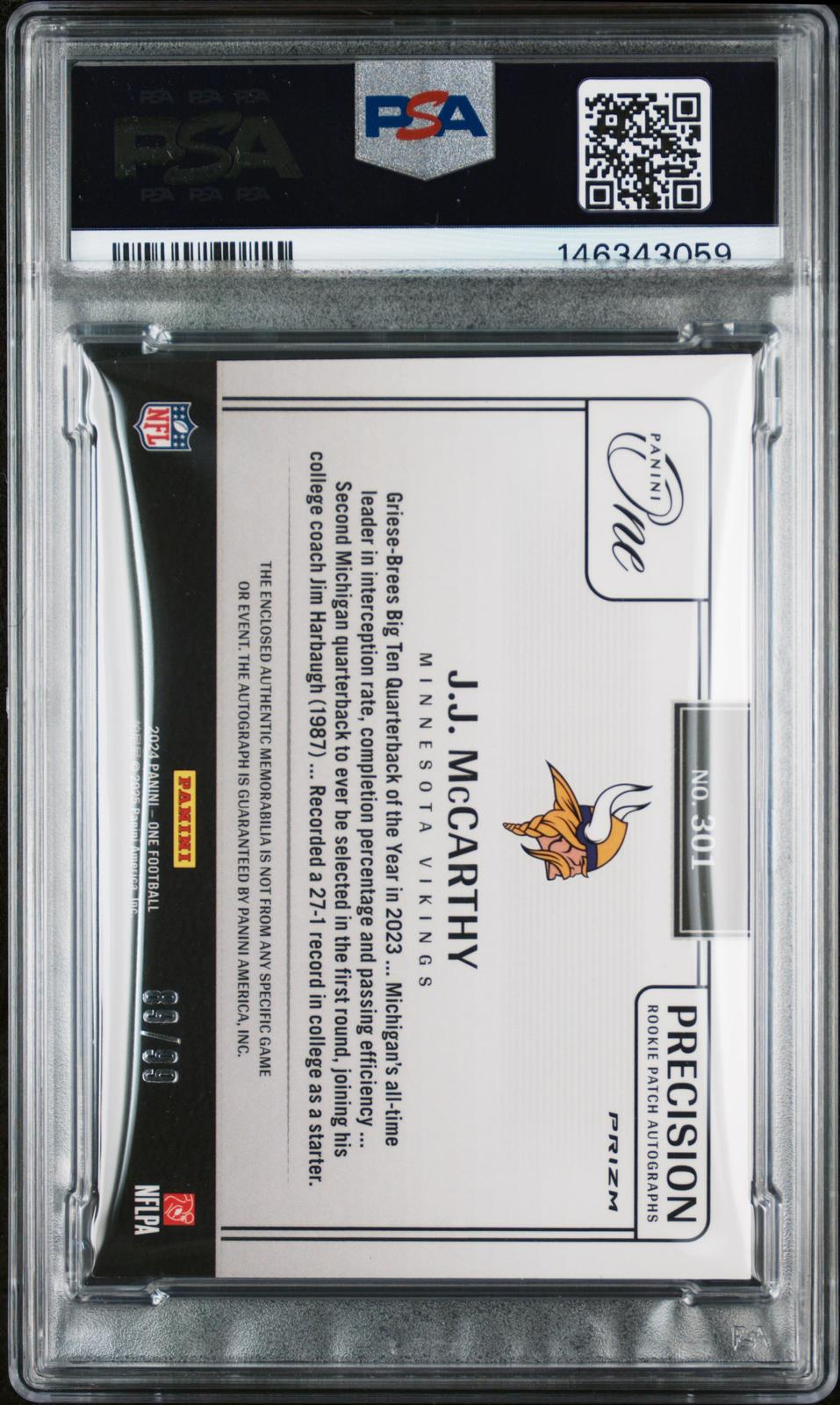 2024 Panini One #301 Jj Mccarthy Precision Rke Pat Au PSA 9