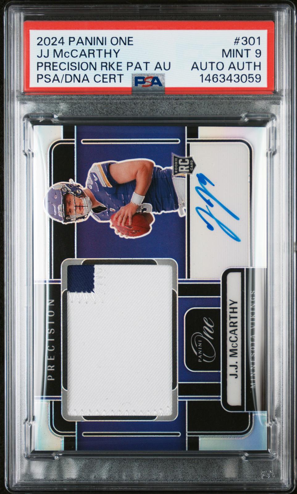 2024 Panini One #301 Jj Mccarthy Precision Rke Pat Au PSA 9