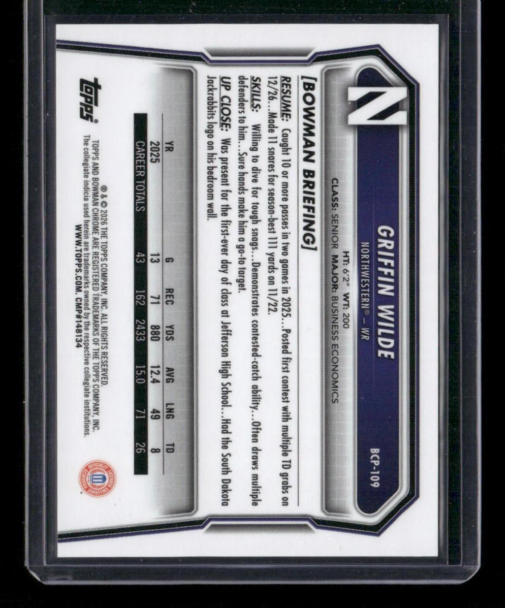 2026 Bowman #BPP-109 Griffin Wilde Prospects Black Xfractor #/10