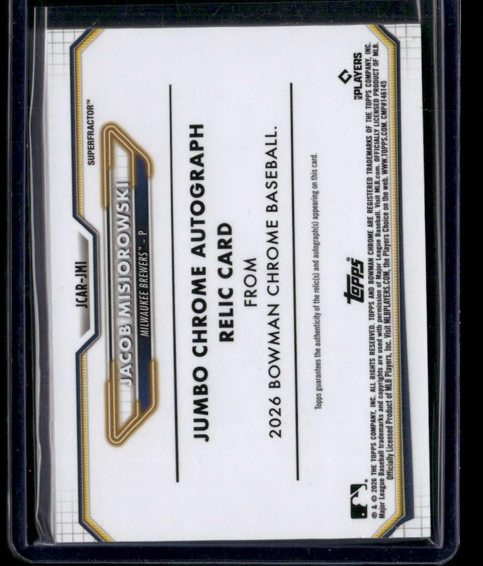 2026 Bowman Chrome Jacob Misiorowski Jumbo Auto Relics #/150 Superfractor Error