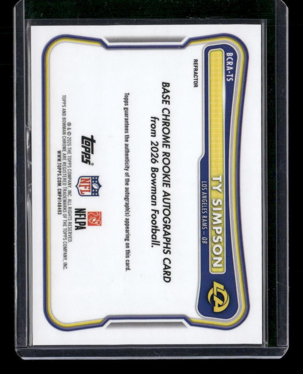 2026 Bowman #BCRA-TS Ty Simpson Chrome Rookie Autographs Refractor #/499