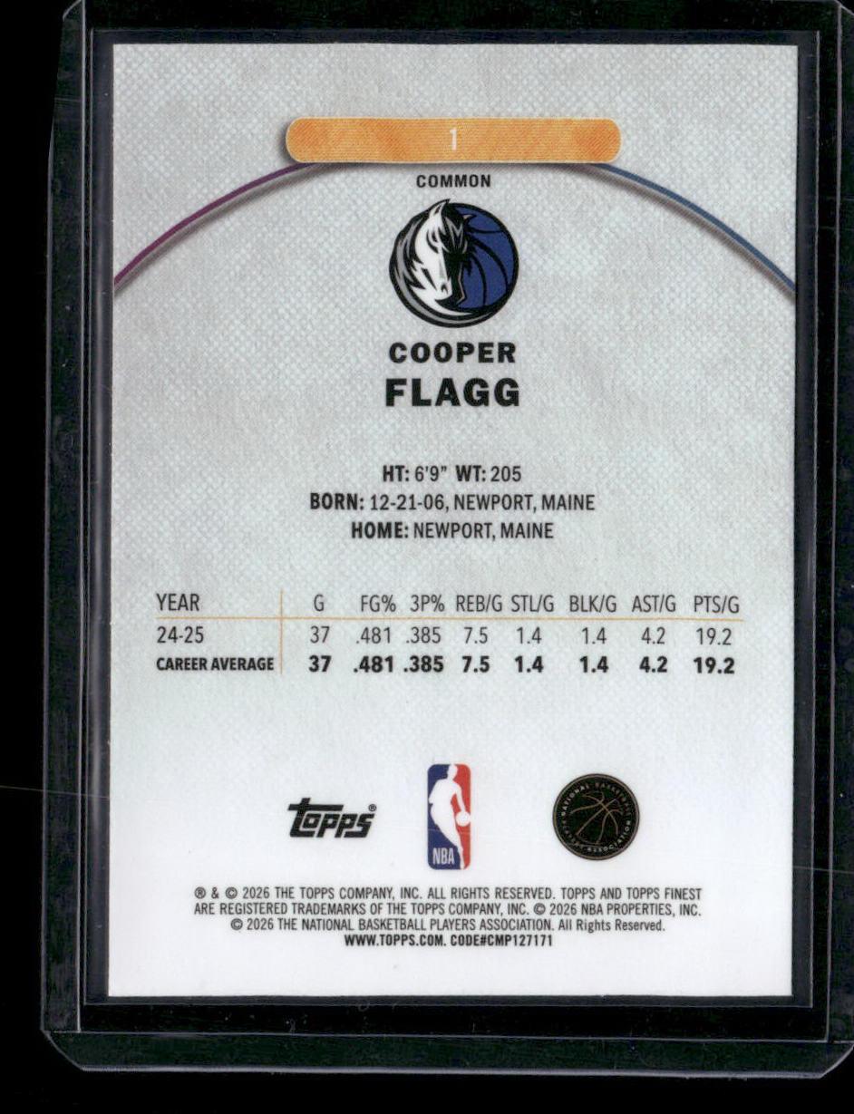 2025-26 Finest #1 Cooper Flagg Oil Spill Refractor
