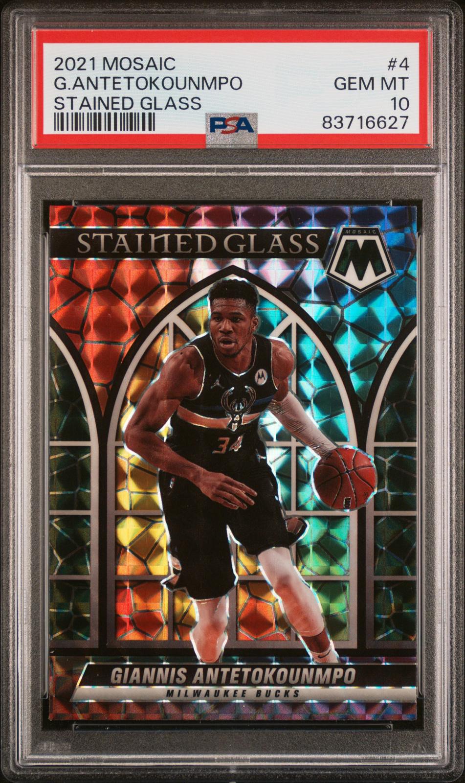 2021 Panini Mosaic Stained Glass #4 G.Antetokounmpo Stained Glass PSA 10