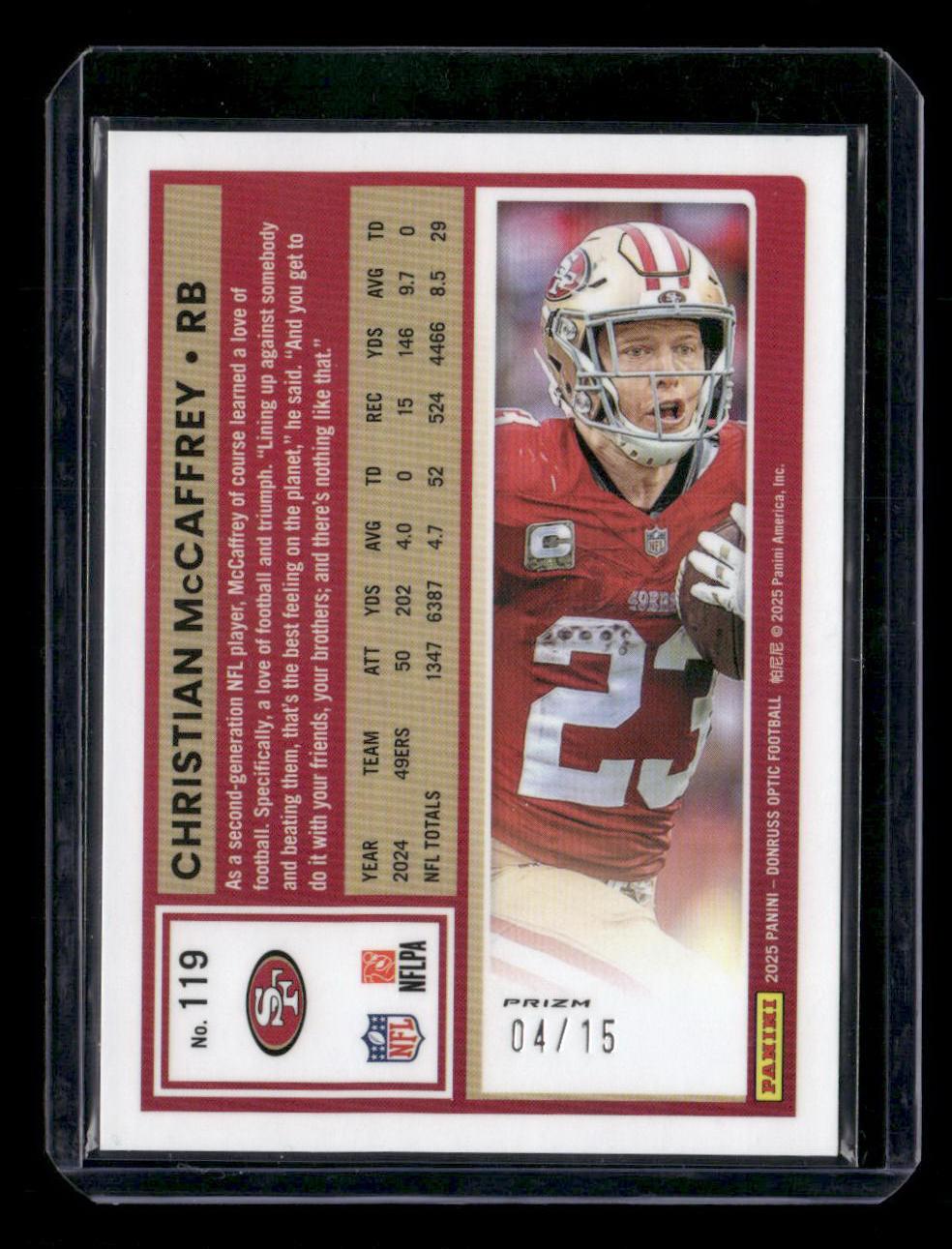 2025 Donruss #161 Christian McCaffrey Lime Green #/15