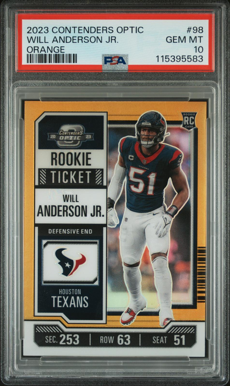 2023 Panini Contenders Optic #98 Will Anderson Jr. Orange PSA 10