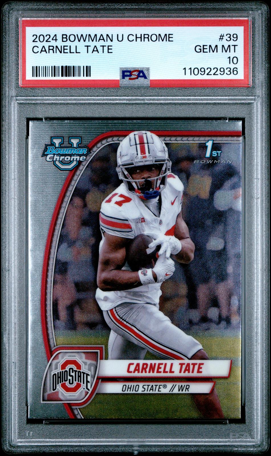 2024 Bowman University Chrome #39 Carnell Tate PSA 10