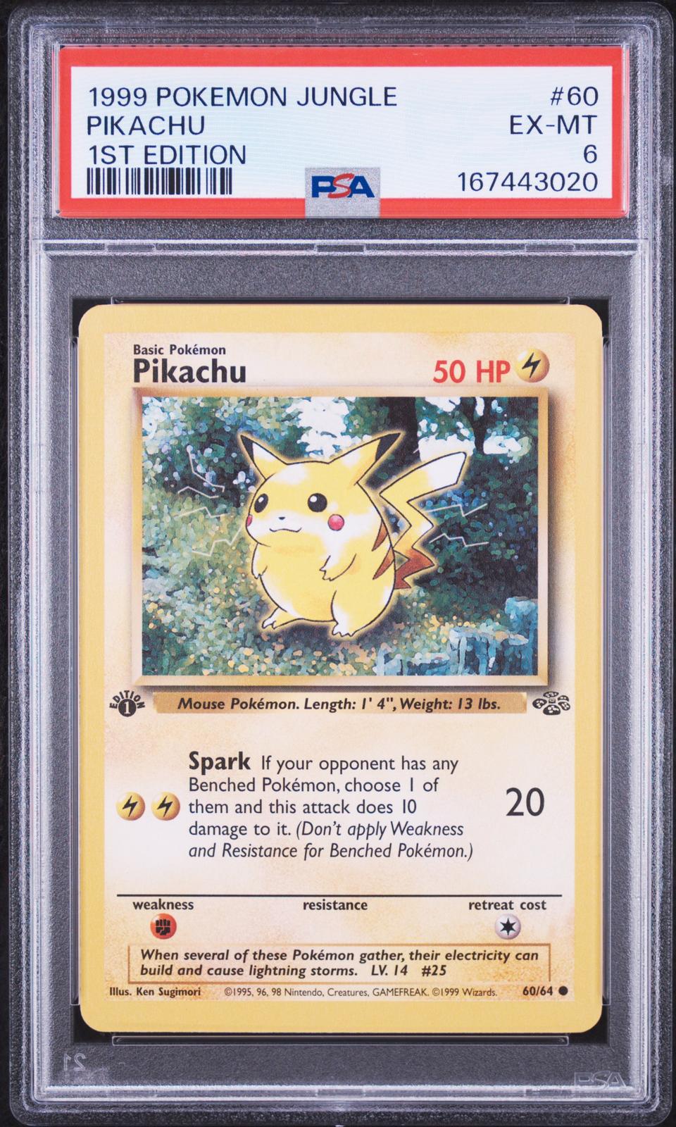 1999 Pokemon Jungle #60 Pikachu 1st Edition PSA 6