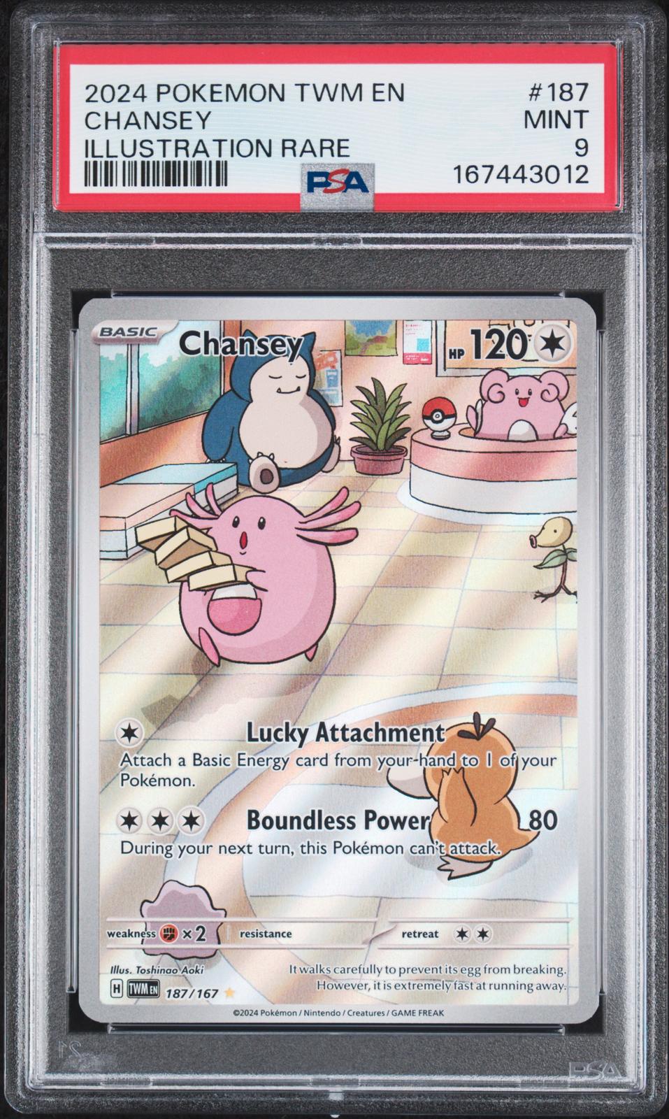 2024 Pokemon Twm En-Twilight Masquerade #187 Chansey Illustration Rare PSA 9