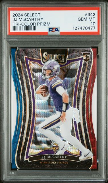 2024 Select JJ McCarthy Suite Level Rookie Tri-Color Prizm #/149 PSA 10