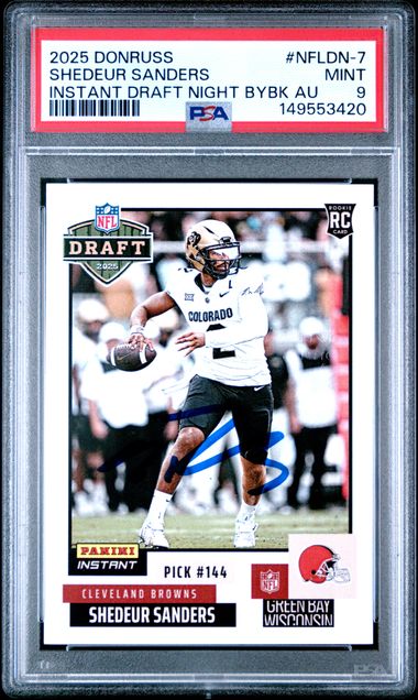 2025 Panini Instant Donruss Shedeur Sanders Draft Night BuyBack On Card Auto PSA 9