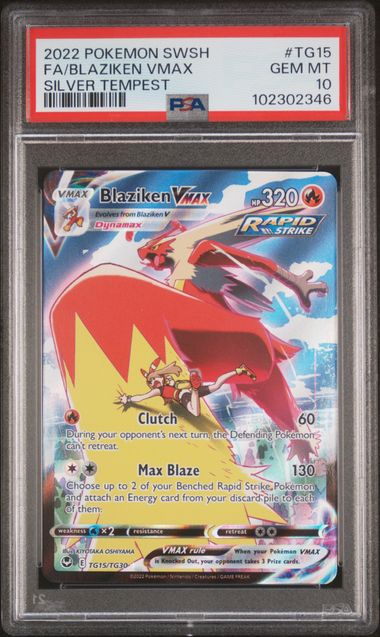 2022 Pokemon Sword and Shield Silver Tempest Blaziken VMAX Full Art PSA 10