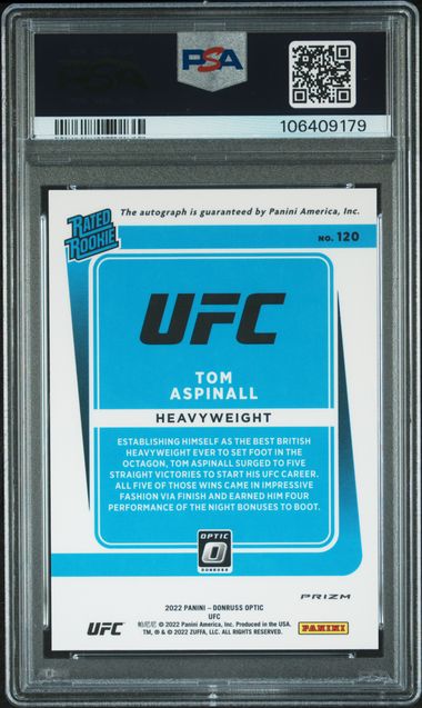 2022 Donruss Optic UFC Tom Aspinall Pink Rated Rookie Auto PSA 9