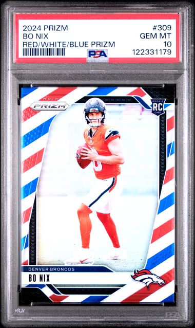 2024 Prizm Bo Nix Red White Blue Rookie PSA 10