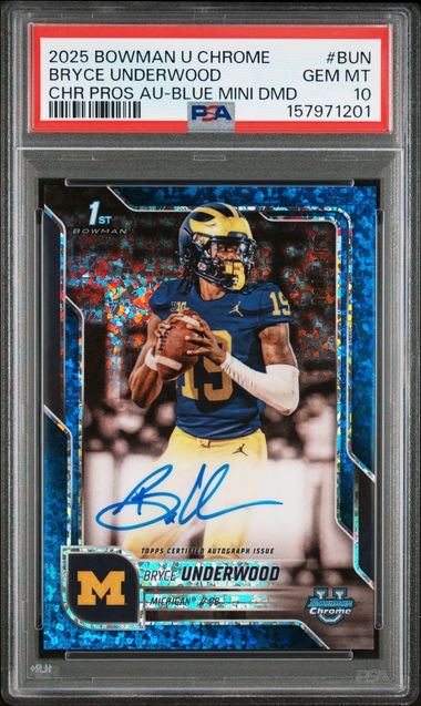 2025 Bowman Chrome U Bryce Underwood On Card Auto Blue Mini Diamond Refractor #/150 PSA 10