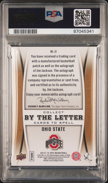 2012 SP Authentic Jim Jackson By The Letter Signatures Patch /75 PSA 9