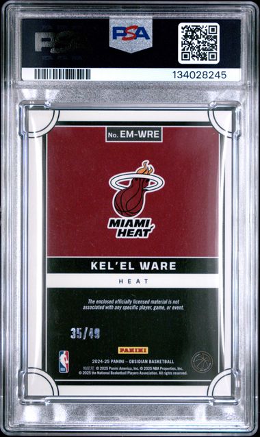 2024 Obsidian Kel'el Ware Eclipse Pink Flood Dual Color Patch #/49 Rookie PSA 9