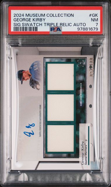 2024 Museum Collection George Kirby Signature Swatches Triple Relic Auto #/100 PSA 7
