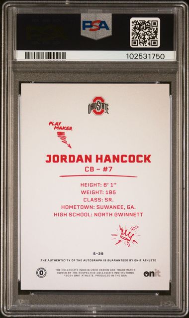 2024 Onit Ohio State NIL Jordan Hancock Signature Series Auto #/125 PSA 9