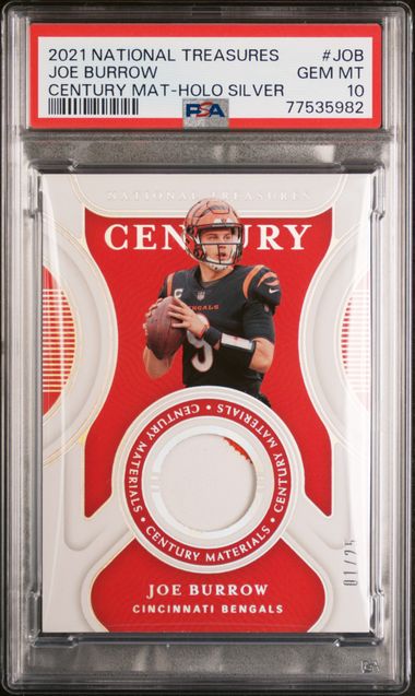 2021 National Treasures Joe Burrow Century Materials Holo Silver Patch #/25 PSA 10
